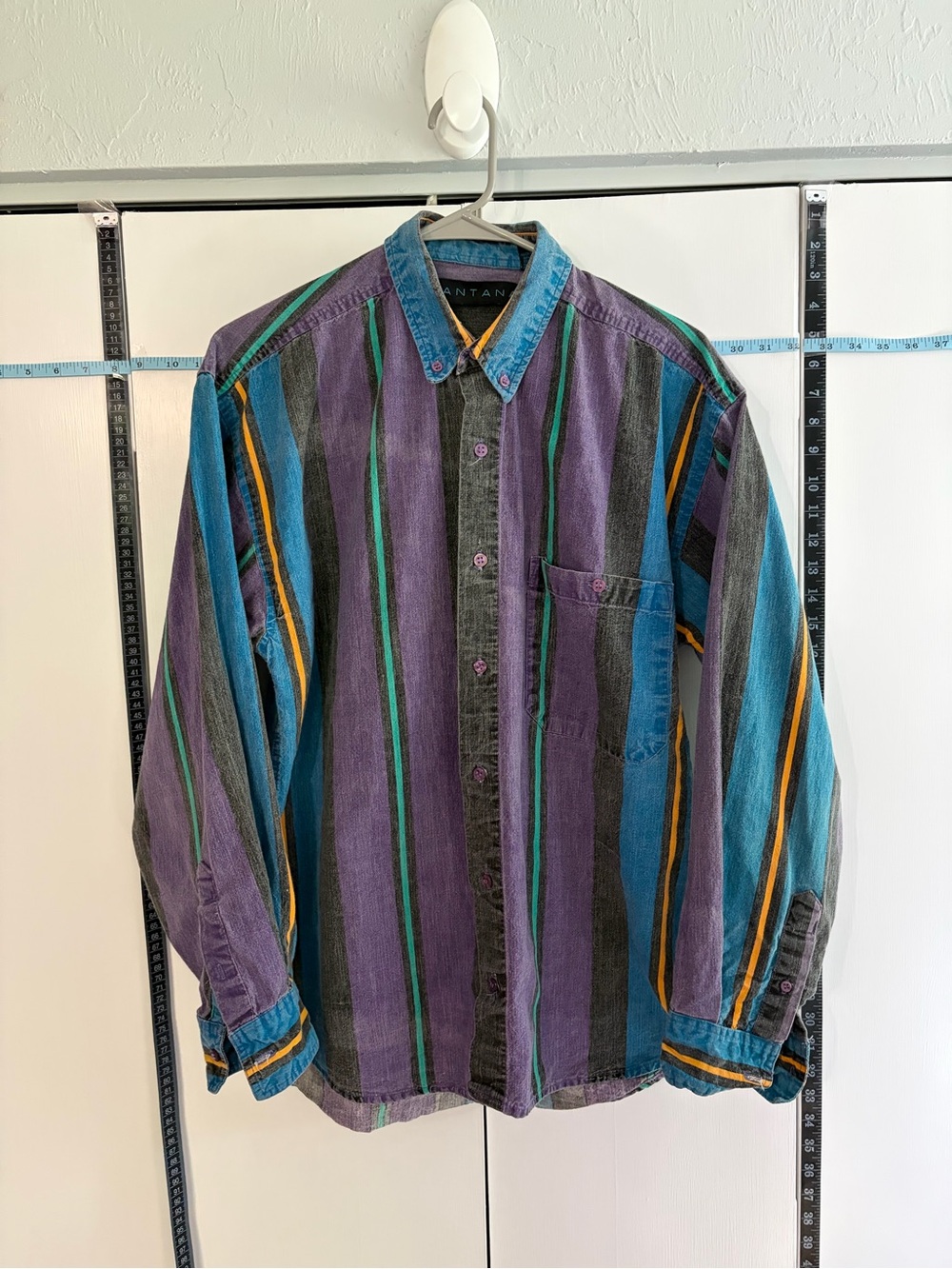 VTG Santana Purple & Teal Striped Casual Button-Down Shirt 90s NEVER WORN Cotton